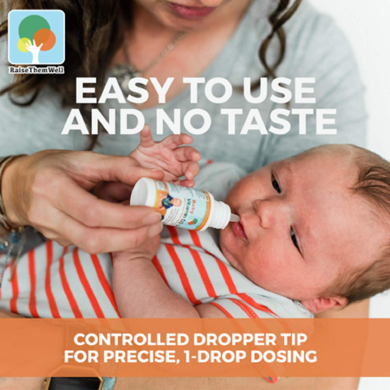 Raise Them Well- Vitamin D and K Drops for Bone and Teeth Health, 365 Servings, 0.36 fl/oz | D3 and plant-based K2 MK-7 support calcium absorption, bones and healthy teeth | Flavorless formula designed for little ones