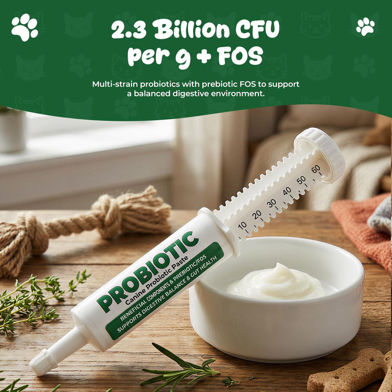 Probiotic Paste for Dogs, 2.3 Billion CFU per g with Prebiotic FOS, Multi-Strain Probiotics Including Saccharomyces Boulardii, Supports Loose Stool, Gas & Daily Digestive Support, 60 mL