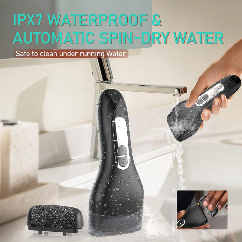 Electric Callus Remover for Feet - with Larger Grinding Head, Portable Pedicure Kit Foot File Callus Remover, Rechargeable Waterproof Foot File for Foot Care Deadskin Remover LCD Display-Black Callus remover with 3Head - BeesActive Australia