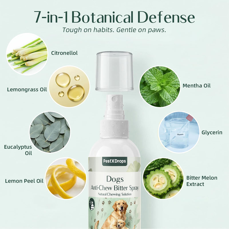 Dog Bitter Deterrent Spray for Furniture, Dog No Chew Spray to Stop Dogs & Puppies from Chewing, Biting, Licking, Peeing, Natural Stop Chewing Dog Spray& Behavior Corrector,200ml