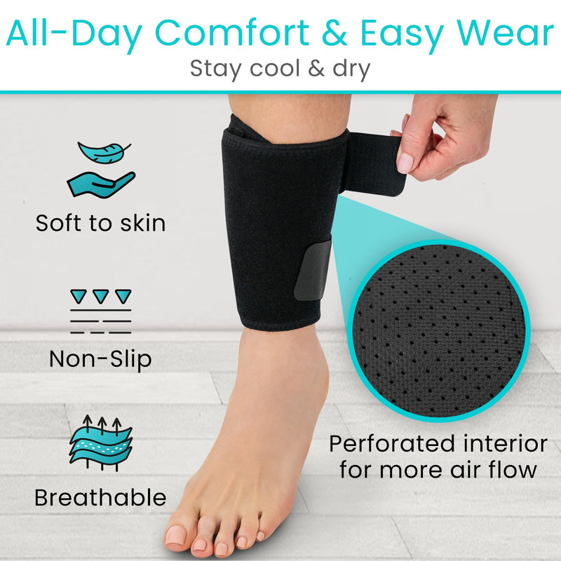 Vive Shin Splint Compression Wrap (Pair) - Adjustable Brace for Pain Relief, Support and Recovery - Lower Calf Compression Sleeve - for Medial Tibial Stress Syndrome and Anterior Shin Splints (Black) Black