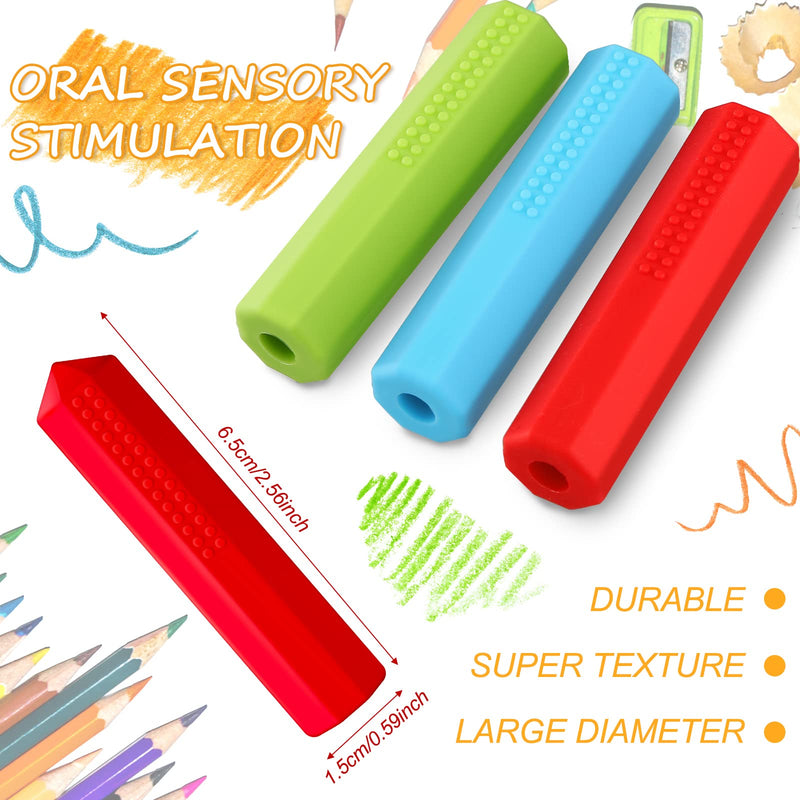 Eersida 6 Pieces Sensory Chew Pencil Toppers Set Chewable Pencil Toppers Chew Toys for Sensory Kids Boys and Girls, Oral Motor Needs(Red, Blue, Green) Red, Blue, Green - BeesActive Australia