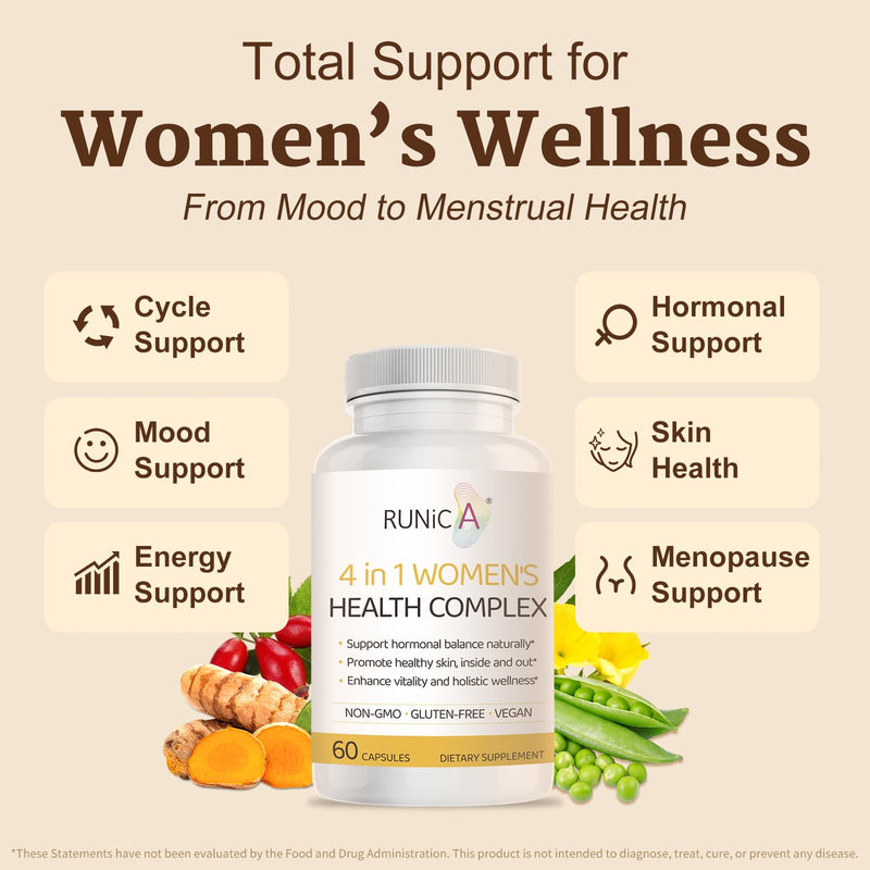4-in-1 Women‚Äôs Hormonal Balance Complex Supplement | Rosehip, Pueraria & Evening Primrose with Soy Isoflavones | Menstrual Cycle, Menopause, Energy Level & Healthy Skin Support 30-Day Essentials Pack