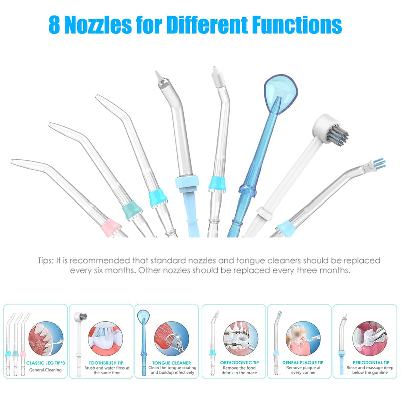 Water Flosser Oral Irrigator, 600 ml Large Capacity, 10 Adjustable Pressures, Electric Flosser for Teeth/Braces, 8 Home Nozzles Oral Irrigator(White) White - BeesActive Australia
