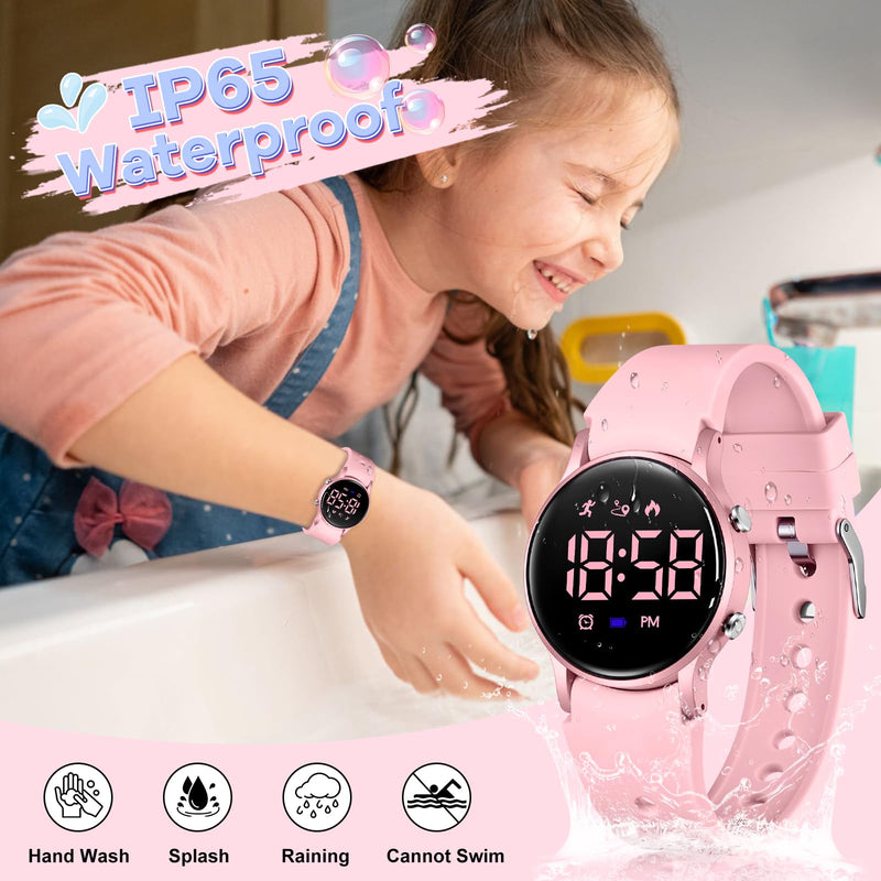 BEN NEVIS Kids Watch for Boys Girls Waterproof Digital Watch for Kids with Pedometer, Vibration Alarm Clock, Stopwatch, Calendar, No App for Ages 5-18 03-Pink - BeesActive Australia