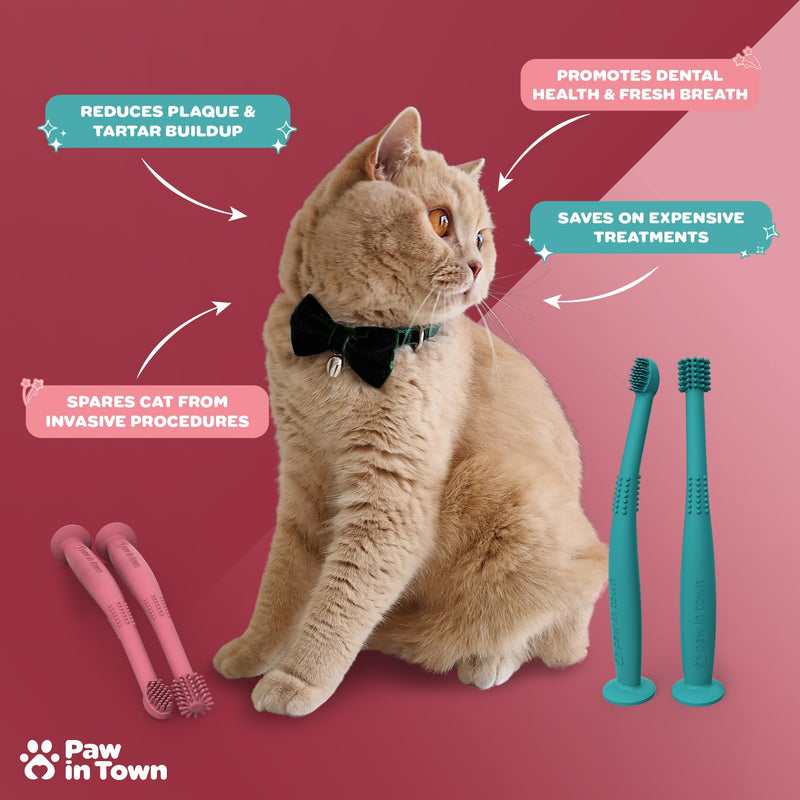 PAWINTOWN Soft Cat Toothbrush Set – Suitable for Dogs – Food Grade Silicone – Dental Care, Teeth Cleaning, Tooth Brushing Kit (Blushing Flamingo)