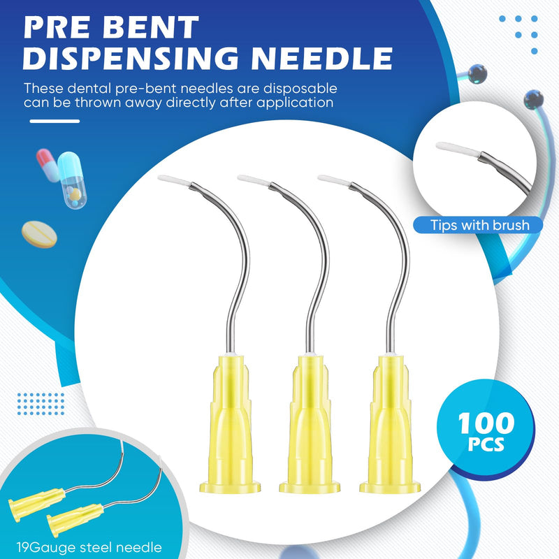 100 Pcs Mixing Tips 19g Bent Dispensing Tips with Brush End Disposable Oral Irrigation Needle for Oil or Glue Applicator - BeesActive Australia