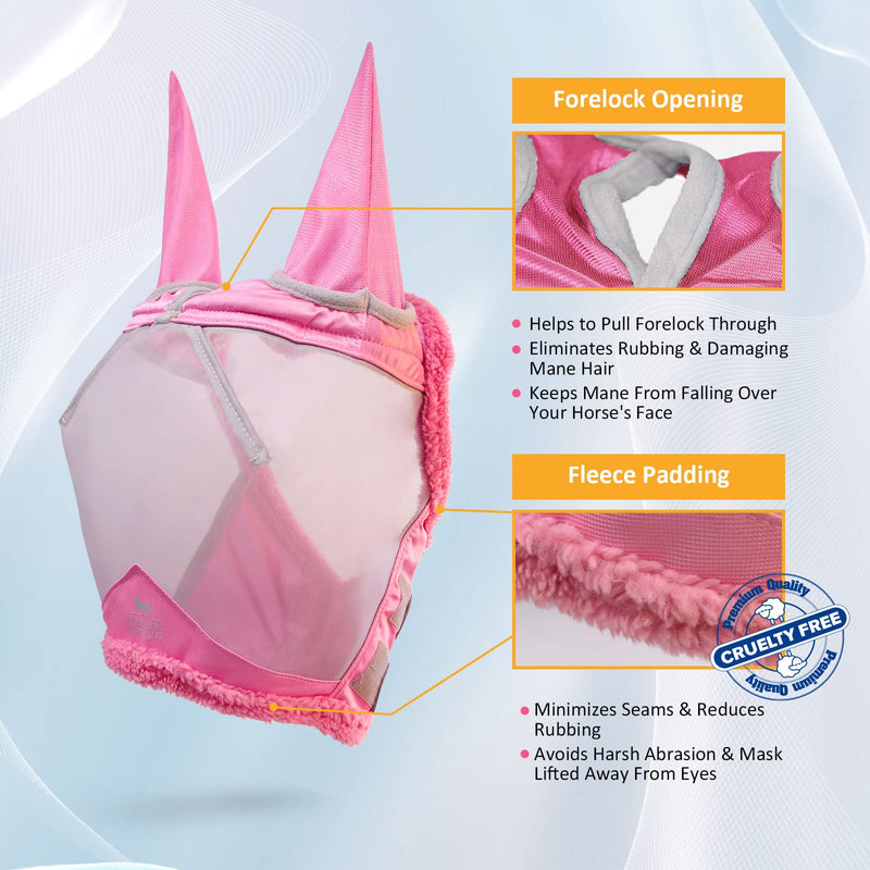 Harrison Howard CareMaster Horse Fly Mask UV Protective Fine Mesh with Extra Wool Soft Touch on Skin Light Pink M Cob (Medium) - BeesActive Australia