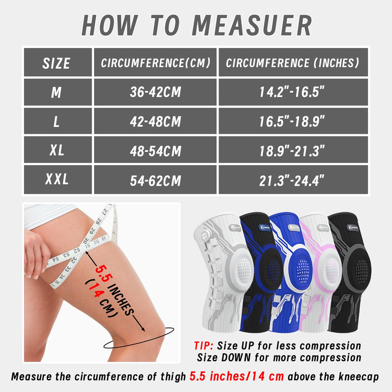 Kuangmi Knob Knee Brace for Pain Relief, Knee Support with Patella Gel Pad & Side Stabilizers, Compression Knee Sleeve for Workout, Arthritis, Joint Pain, Meniscus Tear (Black,Right,Medium,Single) Black-Right Medium(Single)