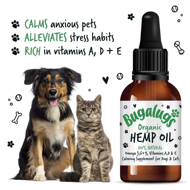 Bugalugs Hemp Oil Dog Calming Products Nervous products for dog anxiety relief - Hemp oil for dogs uk food supplements with omega 3, 6, 9 support hip, joint & dog calming