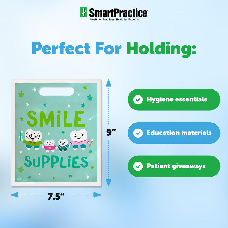 Soft Claws 100 Pcs Dental Goodie Bags – “Sunshine Smile” Design, 9 x 7.5 Inch Plastic Dental Bags with Handles, Patient Care Bags for Dentist Office, Made in USA - BeesActive Australia