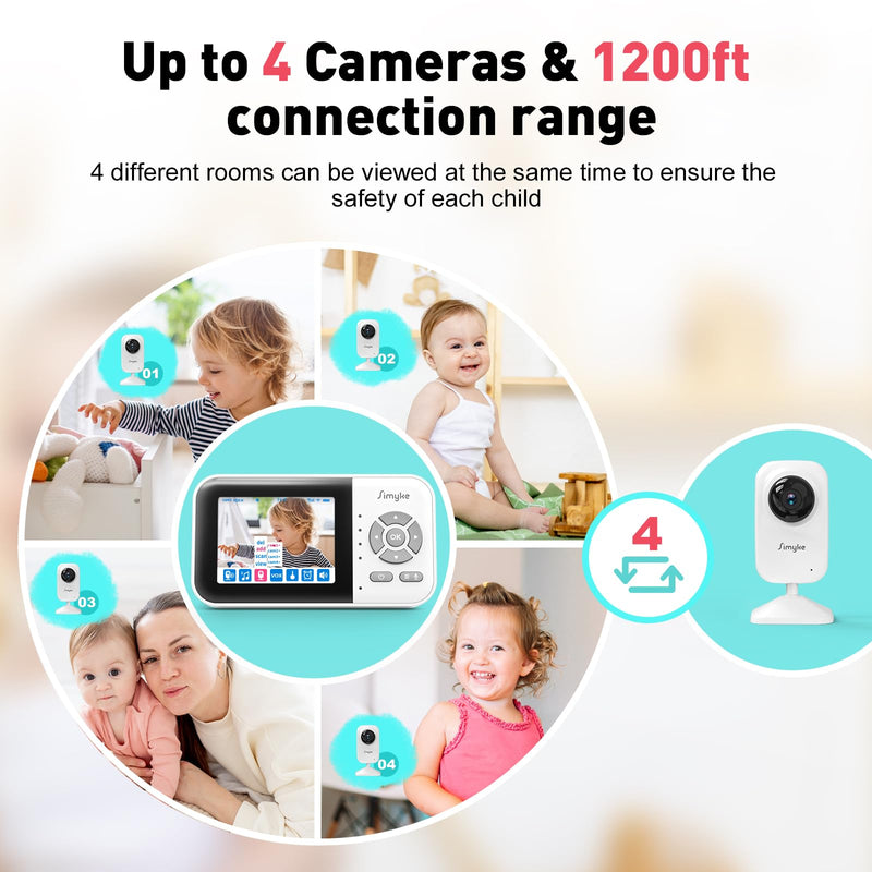 Upgrade Video Baby Monitor,WiFi Baby Camera,2.8" Display and App Control,1200ft Long Range,2 Way Talk,Auto Night Vision,Sound Alert,VOX,Temperature Sensor 5 Lullabies Feeding Remind,Home Use BME28-1