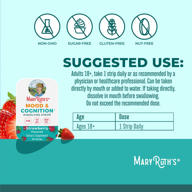 MARYRUTH'S Mood & Cognition Dissolving Strips, Vitamin B12, 30 Count | Vitamin B12, Vitamin B6, Saffron, Folate, Sugar Free