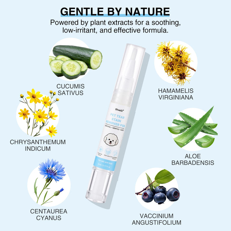 Tear Stain Remover Pen for Dogs & Cats - Gentle Eye Cleanser with Aloe Vera - Professional Stain Remover for White Dogs (Maltese, Poodle) - 5ml