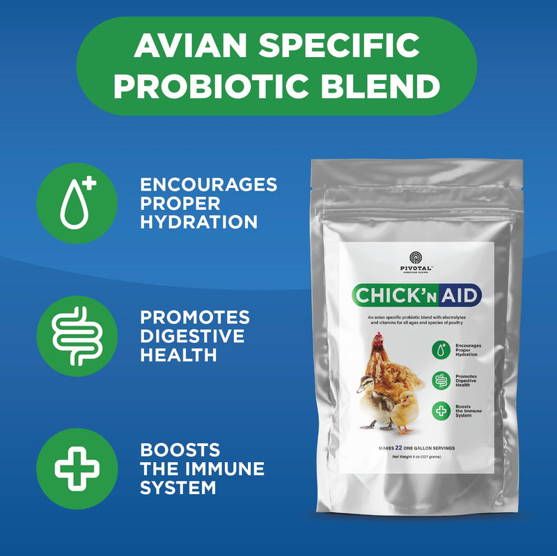 Chick’n Aid Chicken Supplement for All Ages (8 oz, Pack of 1) - Chicken Vitamins, Electrolytes, and Probiotics - Multipurpose Poultry Vitamins for Chickens, Ducks, and Turkeys 8 oz (Pack of 1) - BeesActive Australia