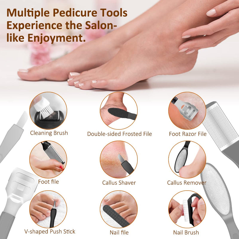 AdamPark Electric Callus Remover for Feet,Rechargeable Foot File Hard Skin Remover,Waterproof 14 in1 Professional Pedicure Kit for Cracked Heels &Dead Skin,with 3 Roller Heads 2 Speed(Black J8) Black J8 - BeesActive Australia