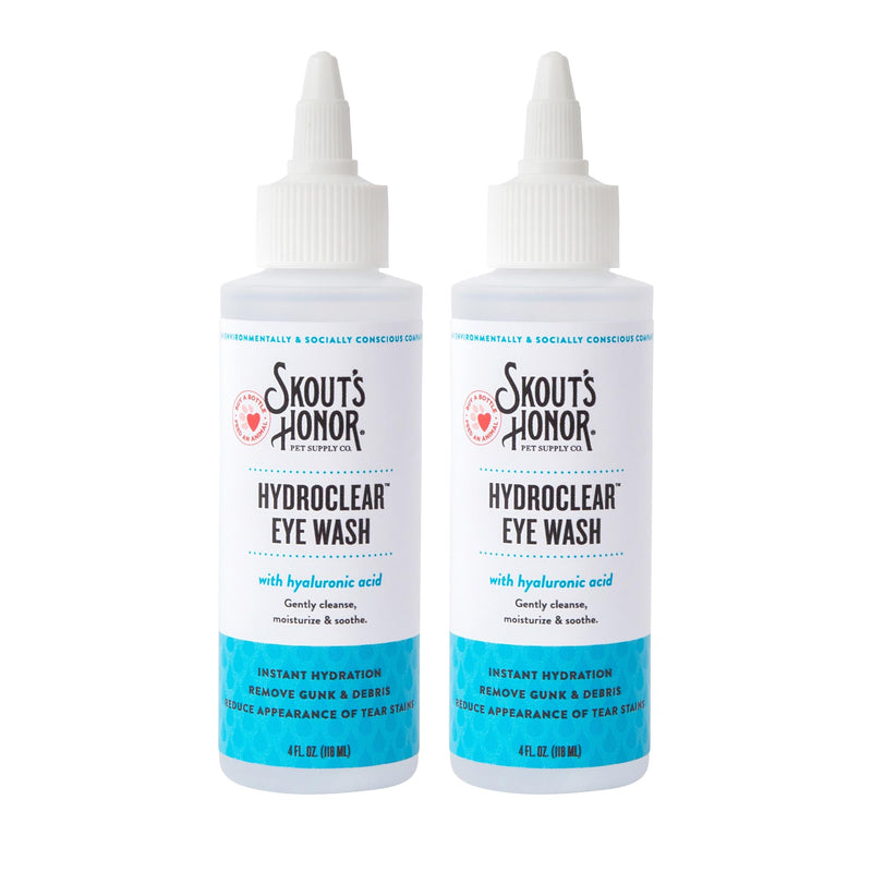 SKOUT'S HONOR HydroClear Eye Wash with Hyaluronic Acid, 4oz Bottle - Non-Medicated, Daily Eye Care for Dogs & Cats, 2-Pack Pack of 2