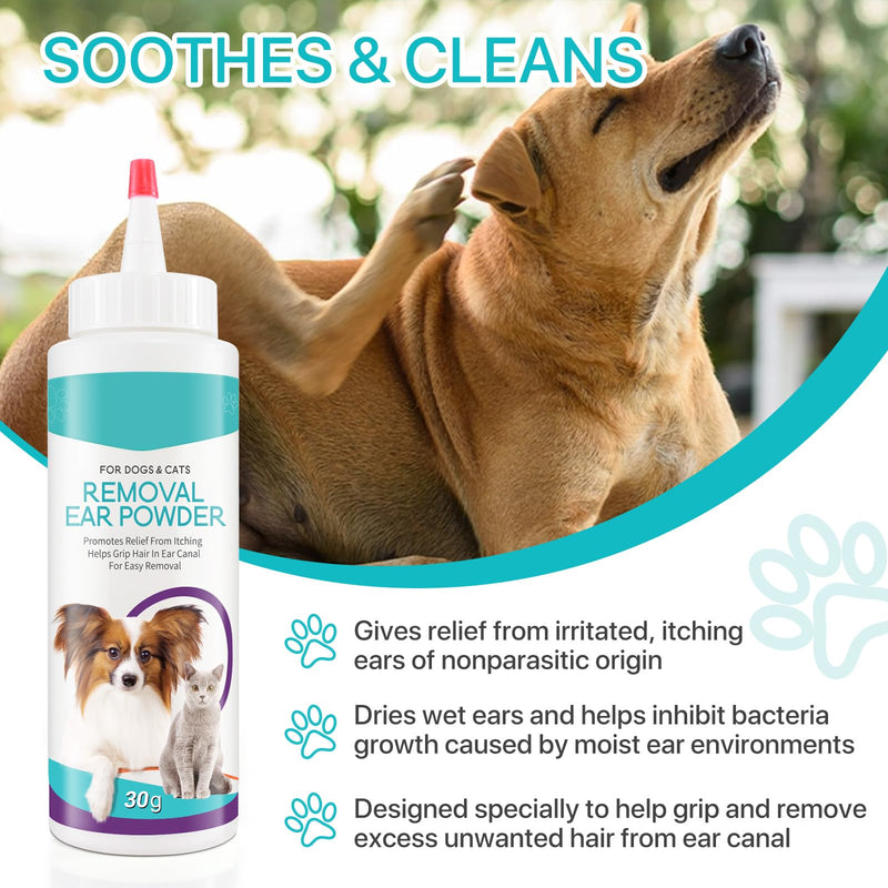 Dog Ear Powder,30g Canker Powder For Dogs Ears,Dog Ear Cleaner, Ear wash for Dogs & Cats,Effectively Removes Debris,Waxy,Buildup and Ear Odor,Soothes Itchy & Inflamed Ears