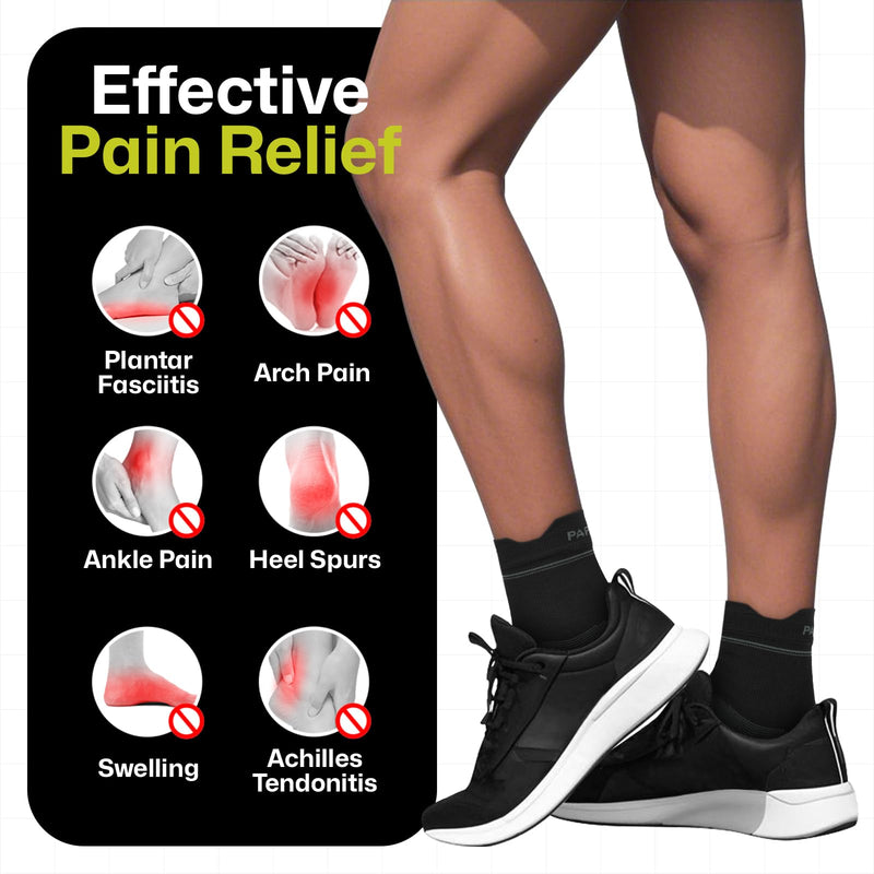 PAPLUS 3 Pairs Plantar Fasciitis Socks Women & Men - Ankle Compression Sleeve for Sprained Ankle, Heel Spur & Arch Support - Foot Brace for Achilles Tendonitis Relief, Arthritis Pain Black（3 pairs） Large - BeesActive Australia