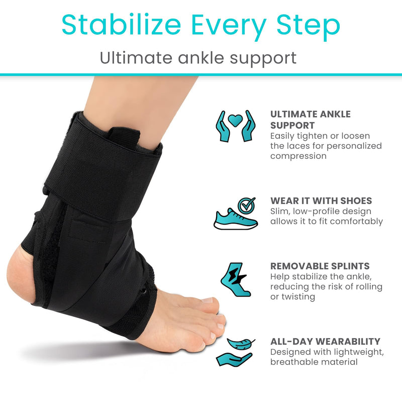 Vive Lace Up Ankle Brace for Women & Men - Compression Sleeve for Achilles Tendonitis, Sprains - Foot Support for Plantar Fasciitis - Adjustable Wrap (Large) Large - BeesActive Australia
