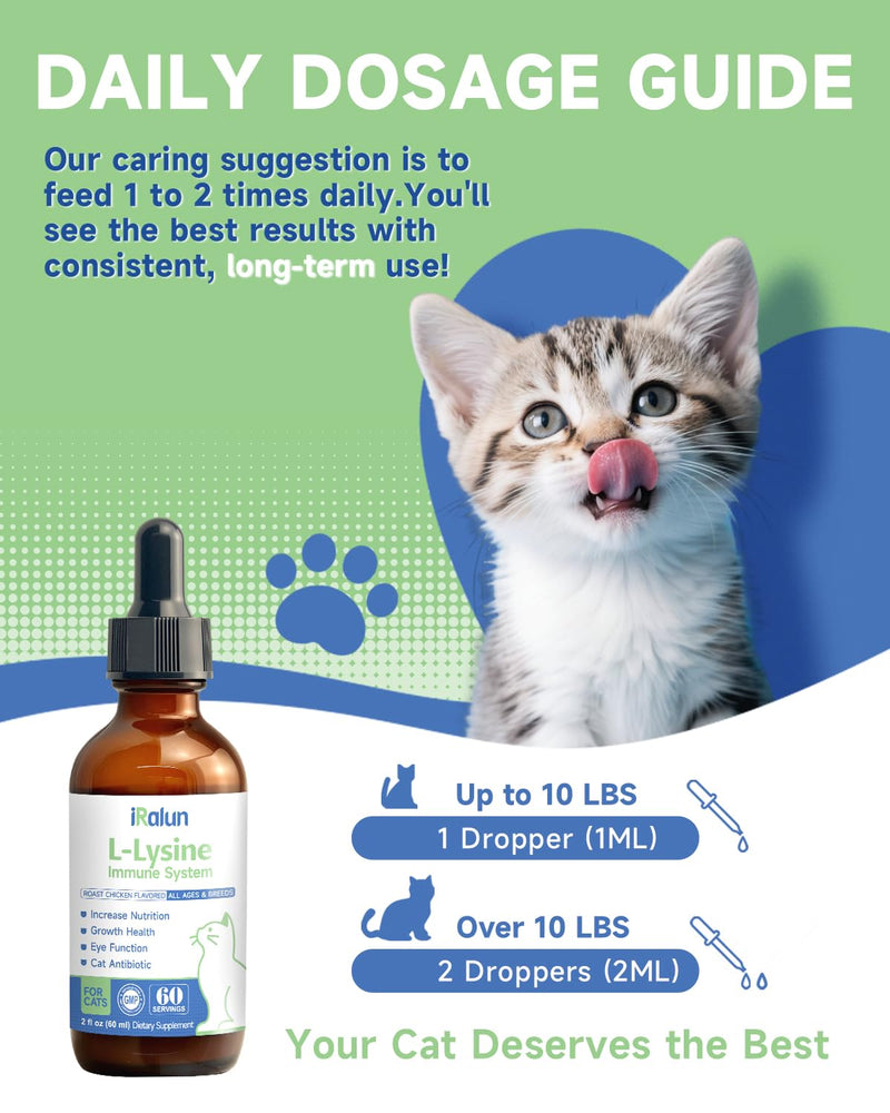 L-Lysine for Cats - cat Immune Support - Lysine for Cats - Sneezing, Runny Nose, Cold, eye care, L-Lysine Supplement for Support Healthy Respiratory, Vision, Roast Chicken Flavor