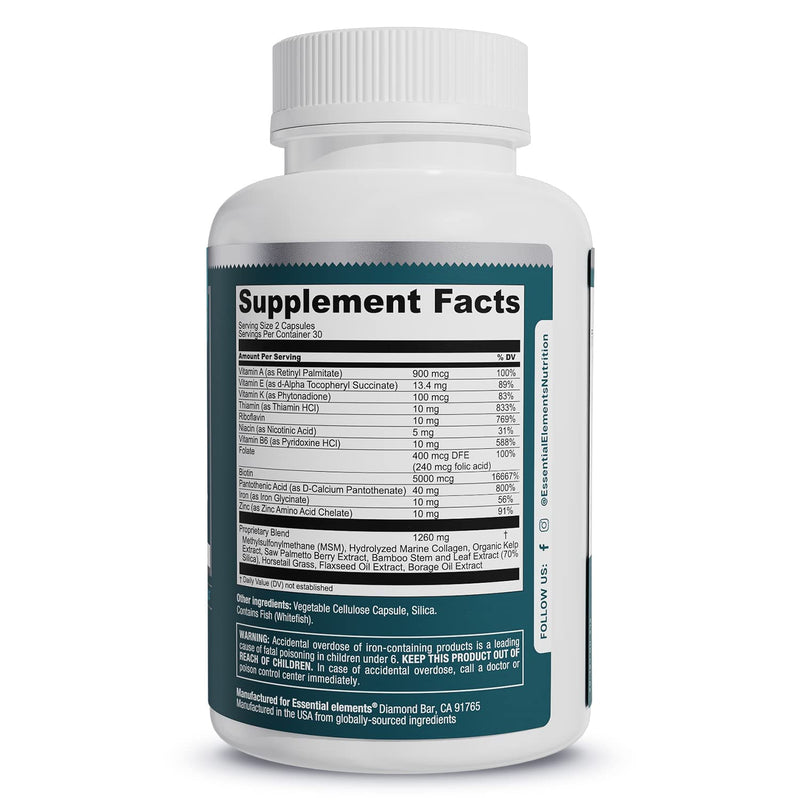 Essential Elements® Hair Hero™ - Hair Vitamins for Men - Broad-Spectrum Support with 5000 mcg Biotin - 60 Count - 30 Servings (2-Pack) 60 Count (Pack of 2)