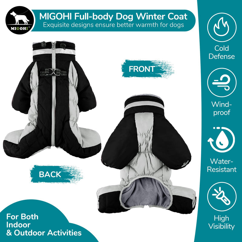 MIGOHI Full Body Dog Coat, Reflective Warm Dog Winter Coat with Harness, Turtleneck Fleece Dog Jacket for Small Medium Large Dogs, Four-Legged Windproof Waterproof Dog Snowsuit with Zipper XX-Large Black - BeesActive Australia