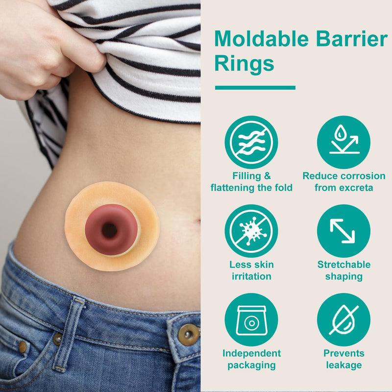 Ostomy Barrier Rings - Outer Diameter 2" (50mm) 2mm Thickness,Moldable Ostomy Rings,Hydrocolloid Skin Extender Rings for Colostomy Bags,10 Count 10PCS Ostomy Barrier Rings