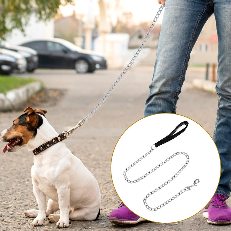 Metal Chain Heavy Duty Dog Leash 4FT x 3mm Chew Proof Pet Leash Chain with Soft Padded Handle for Large & Medium Size Dogs Walking, Training and Traveling - BeesActive Australia