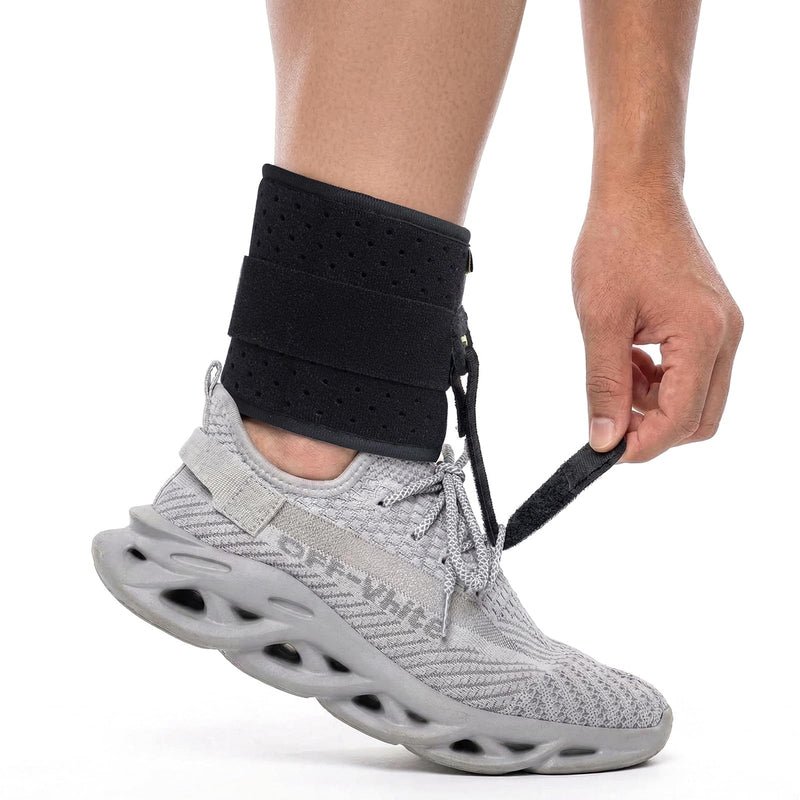 Tenbon Ankle Support Drop Foot Brace Orthosis - Comfort Cushioned Adjustable Wrap Compression For Improved Walking Gait, Prevents Cramps Ankle Sprains (Black) Black