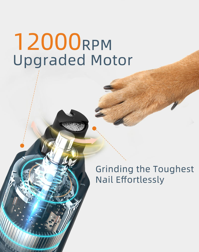 Dog Nail Grinder Super Quiet (45 db) 6-Speed pet nail grinder with 2 LED Lights 12000RPM & Professional 3 Grinding Ports Rechargeable Dog Nail Trimmer for Large Medium Small Dogs with Dust Cap Dog Nail Grinder-Blue - BeesActive Australia