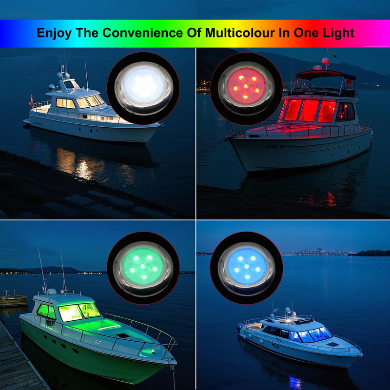 Marine Boat Courtesy Lights, 3 Inch RGBW LED Cabin Light, IP67 Waterproof Stainless Steel Interior Exterior Deck Dome Lamp for Fishing Pontoon Bass Sailboat 12V (4 Pcs)