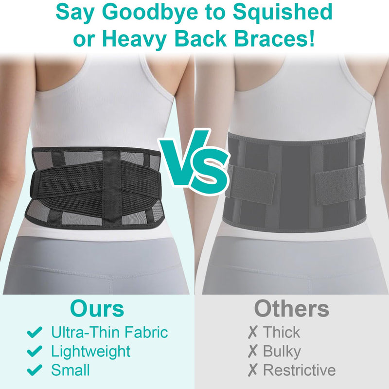Ultra-Thin & Lightweight Back Brace for Lower Back Pain,Sciatica,Scoliosis,Slipped Disc- Breathable & Adjustable Back Brace Belt for Women and Men under clothes,Black. L/XL(Waist:35'' - 43'')