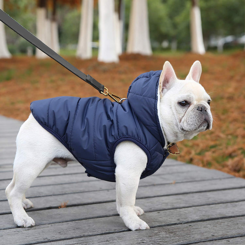 Dog Fleece Hoodie, Windproof Waterproof Dog Coat Fleece & Cotton Lined Warm Dog Jacket, Cold Weather Pet Apparel Clothes Vest for Small Medium Large Dog (L: Length 15", Chest 17.3"-20", Blue) L: Length 15", Chest 17.3"-20" - BeesActive Australia