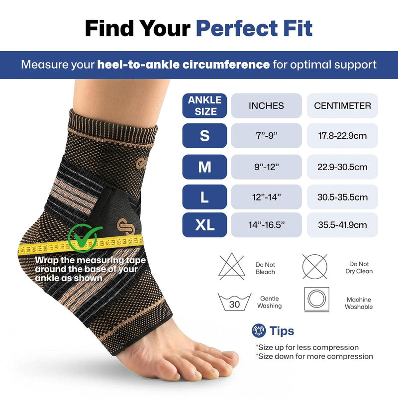 PAPLUS Ankle Brace for Women & Men, Copper Infused Compression Sleeve for Plantar Fasciitis Relief, Achilles Tendonitis Brace with Ankle Support for Sprained, Foot Pain, Sports Recovery X-Large