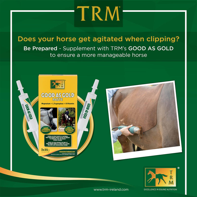 TRM Good as Gold Horse Paste, Tryptophan, Magnesium and B Vitamins, Supports Muscle Relaxation and Ride-Ready Focus, Horse Calming Supplement, Fast Acting Equine Calming Paste for Horses, 3 Pack FBM 3 qty x 35g