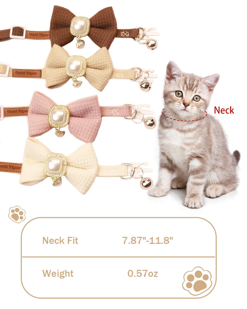 Cute Bowtie Cat Collar with Bell Breakaway, Jewelry Pendant for Girl Cats, Adjustable 8-13 Inch for Kitten (Pink) Pink - BeesActive Australia