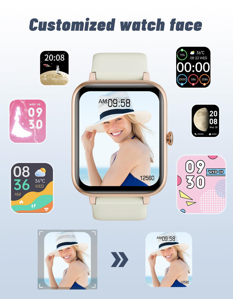 GRV Smart Watches for Women Men (Answer/Make Calls), 1.8" Smartwatch for iOS/Android Phones Fitness Tracker with 100+ Sports Modes Heart Rate/Sleep Monitor Pedometer IP68 Waterproof (Milky White) Milky White - BeesActive Australia