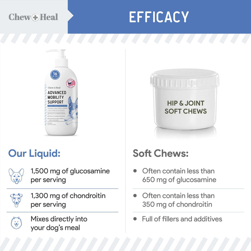 Chew + Heal Labs Liquid Glucosamine for Dogs Hip and Joint Supplement - 16 oz Bacon Flavored Advanced Mobility Support - Made with Glucosamine, Chondroitin, MSM, Turmeric, and Green Lipped Mussel - PawsPlanet Australia