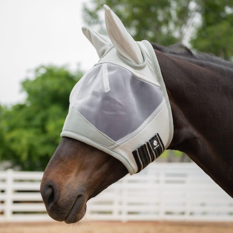 Equinavia Algard Soft Mesh Horse Fly Mask with Ear Protection and 45 SPF Rating | No Eye Irritation - Silver - Cob - BeesActive Australia