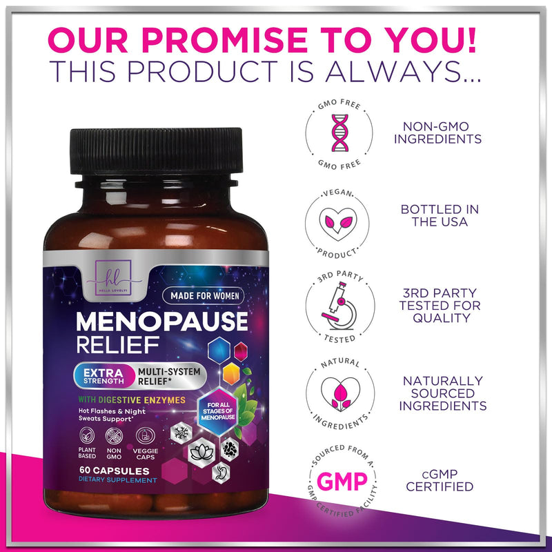 Menopause Supplements for Women - Hot Flash Night Sweats & Menopause Relief Pills - Probiotic Blend 8 Billion CFU Per Serving with Dong Quai & Black Cohosh - Vaginal, Digestive Support - 60 Capsules 60 Count (Pack of 1)