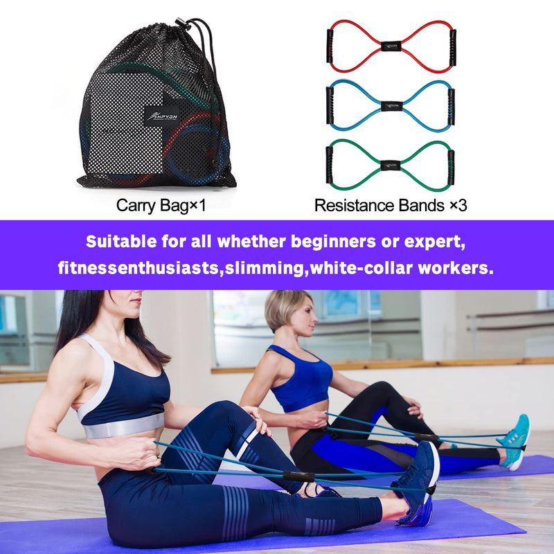 HPYGN Resistance Bands, Figure 8 Exercise Bands for Women Men, 8 Shaped Resistance Bands for Arms, Chest Expander, Yoga Gym Fitness Pulling Rope 8 Word Elastic for Exercise Muscle Training Tubing red, blue, green - BeesActive Australia