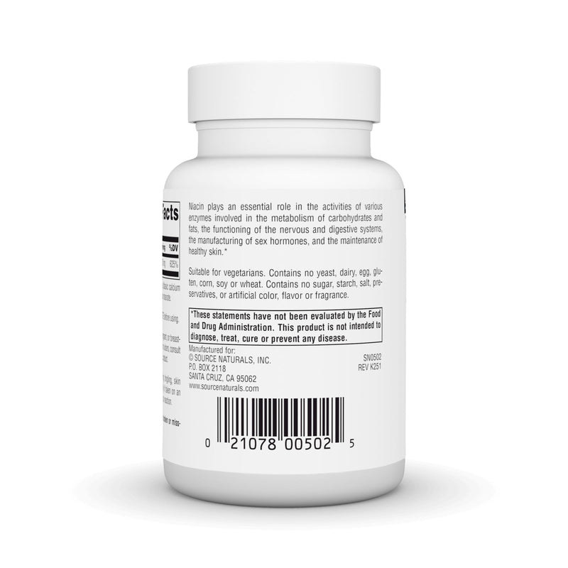 Source Naturals Niacin, Vitamin B-3, Non-GMO, 100 mg - 250 Tablets