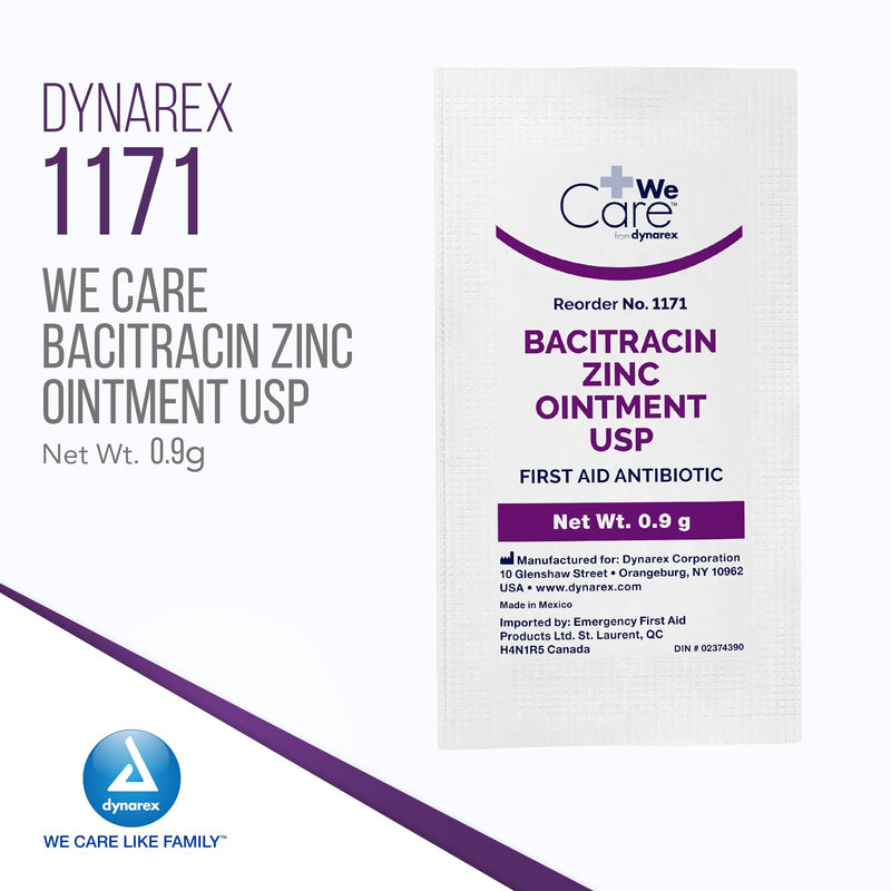 Dynarex Bacitracin Zinc Ointment USP - Burn Cream and Antibiotic Ointment for Minor Cuts, Diaper Rashes, Wound Care and First Aid, 0.9g Packets - 1 Box of 144 Packets