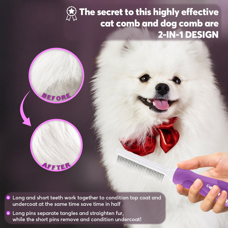 Grooming Comb for Dogs and Cats with Matted Hair, Detangling Pet Comb with Long and Short Stainless Steel Metal Fine Teeth for Removing Mats, Tangles, Knots & Loose Fur from The Undercoat - BeesActive Australia