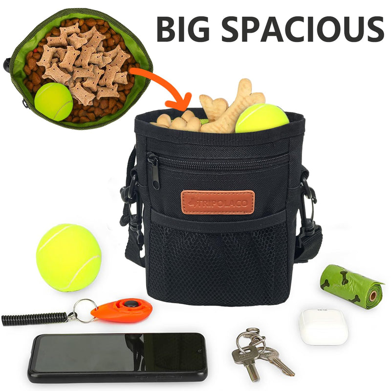 Dog Treat Pouch, Spacious Treat Pouches for Pet Training with Metal Clip, Waist Belt, Shoulder Strap& Poop Bag Dispenser, Durable Dog Treat Bag for Walking and Dog Training, Black - BeesActive Australia