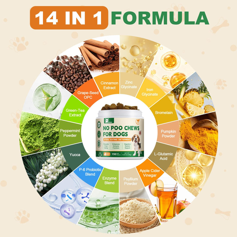 No Poo Chews - Coprophagia Deterrent for Dogs, No Poop Eating Deterrent for Dogs, Stopping Dog from Eating Poop Supplement with Probiotics & Digestive Enzymes 150ct Chicken