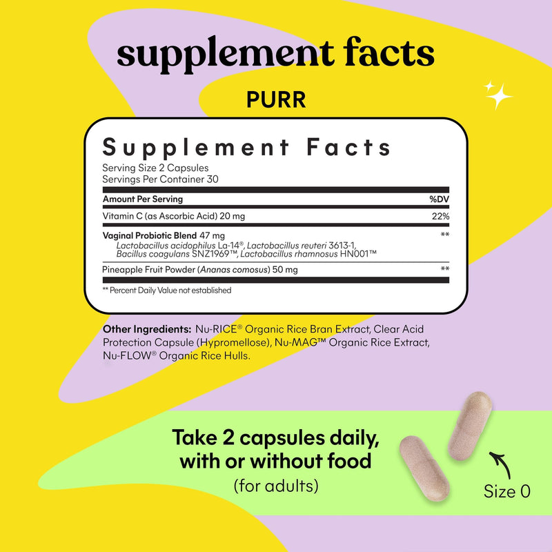 Lemme Purr Vaginal Probiotics for Women - Promotes pH Balance, Healthy Vaginal Odor & Urinary Tract Health w/Lactobacillus Blend, Clinically Tested Strains, Pineapple & Vitamin C - 60 Veggie Capsules - BeesActive Australia