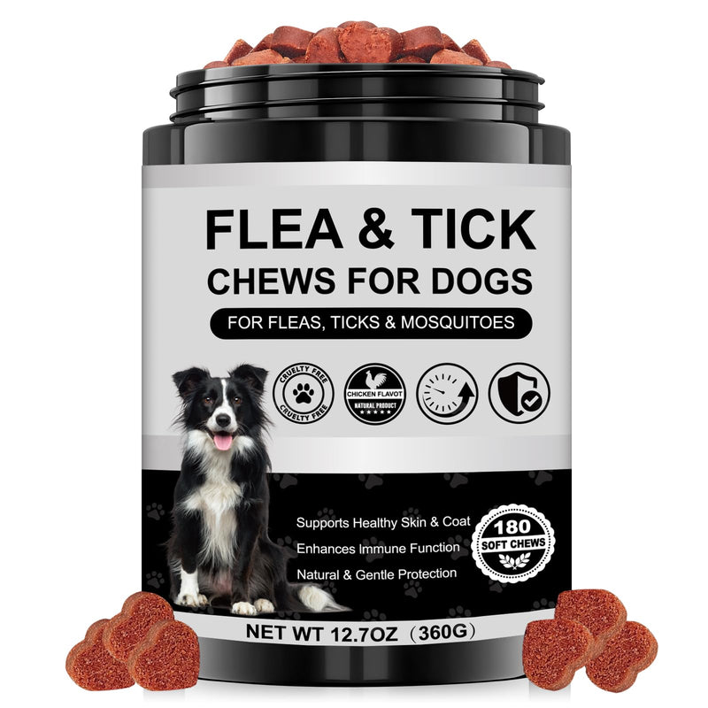 Dog Flea and Tick Chewable Supplement – Natural Support for Skin & Coat Health, Seasonal Comfort & Itch Relief – 180 Soft Chews with Chicken Flavor for Dogs & Puppies (180pcs) 180pcs