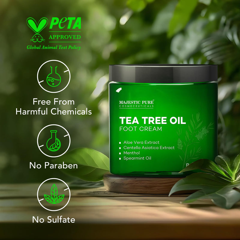 Majestic Pure Tea Tree Oil Foot Cream, Warming Cream - Calluses, Dry Cracked Feet, Hands, Heels, Elbow, Nails, and Knees - Softens & Moisturizes Skin - 8 oz 8 Ounce (Pack of 1)